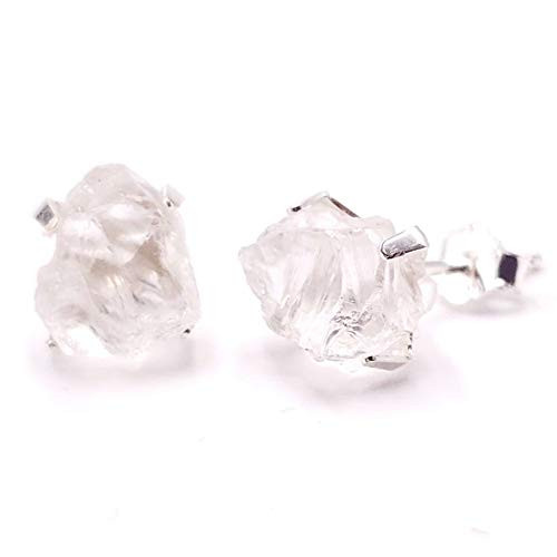 Natural raw clear quartz stud earrings with sterling silver prong stud post uniquelan jewelry