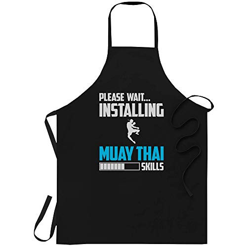 SumoFamily Muay Thai Apron for Men Women - One Size fits All - Installing Muay Thai Skills - Muay Thai Instructor Training Black Chef Kitchen Aprons for Men Women