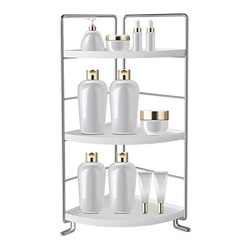 3-Tier Corner Storage Shelf- Bathroom Countertop Organizer - Vanity Tray Cosmetic Skincare Makeup Storage - Kitchen Spice Rack Standing Shelf Silver 3-Tier Corner Storage Shelf- Bathroom Countertop Organizer - Vanity Tray Cosmetic Skincare Makeup Storage - Kitchen Spice Rack Standing Shelf Silver