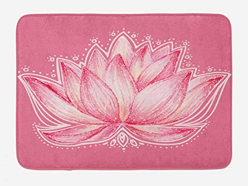 Ambesonne Floral Bath Mat Lotus Flower Meditation Yoga Plant Petal Print Plush Bathroom Decor Mat with Non Slip Backing 29.5 inch X 17.5 inch Baby Pink Cream