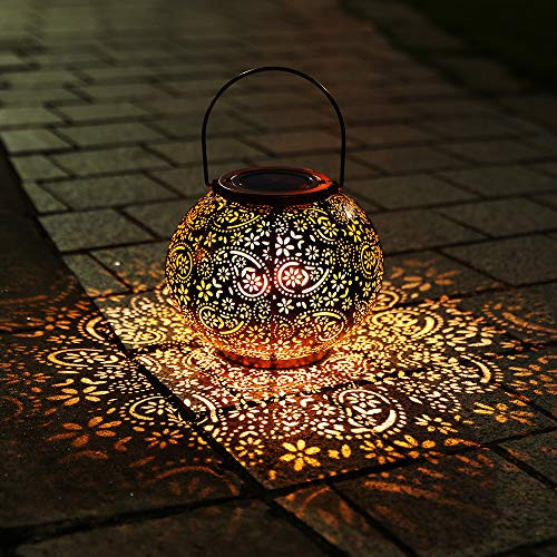 Infankey Solar Lantern Outdoor Hanging Lights Decorative Garden Lights IP65 Waterproof Metal Table Lamp for Garden Yard Tabletop Patio Lawn