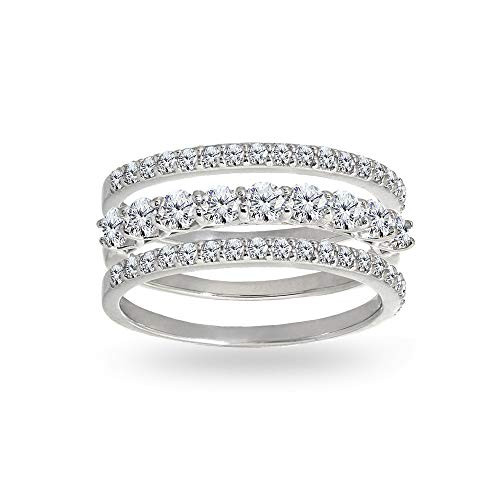 Sterling Silver Cubic Zirconia Round Stackable Anniversary Thin Eternity Band Three Ring Set Size 9