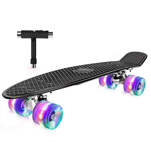 OUTON 22 inch Skateboards for Kids Complete Mini Cruiser Skateboards for Teens Adults Beginners  Black