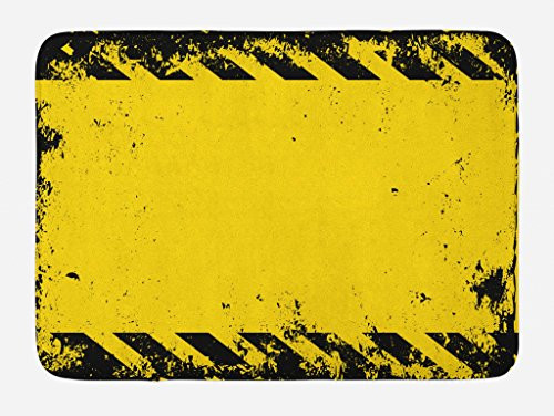 Ambesonne Vintage Yellow Bath Mat Hazard Theme Caution Construction Tape Illustration with Grunge Look Plush Bathroom Decor Mat with Non Slip Backing 29.5 inch X 17.5 inch Yellow and Black
