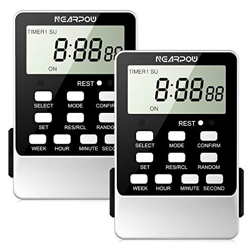 2 Pack  Outlet Timer NEARPOW Dual Digital Light Timer with 2 Independently-Controlled Outlets 18 ON Off Programs 24-Hour and 7-Day ProgrammableIndoor Electrical Timer Switch 3 Prong 15A 1800W