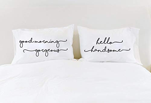His and Hers Pillowcases Good Morning Gorgeous Hello Handsome Couples Pillowcases with Quotes
