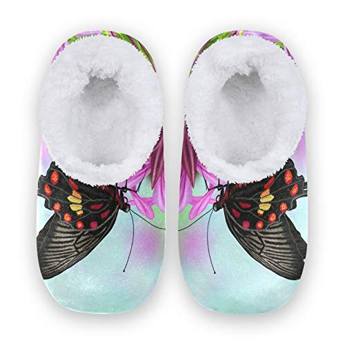 Linomo Floral Butterfly Flower Slippers for Women Womens House Slippers Indoor Slipper Socks House Shoes Bedroom Socks Shoe
