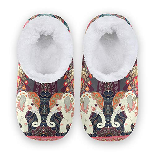 Linomo Ethnic Elephant Flower Slippers for Women Womens House Slippers Indoor Slipper Socks House Shoes Bedroom Socks Shoe
