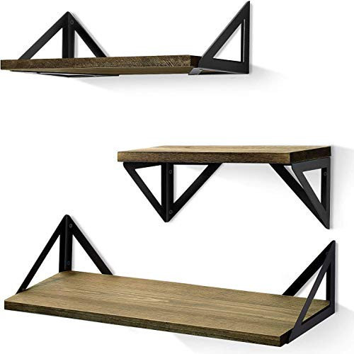 ZHOUHUAE Balcony Storage Rack Vintage Floating Shelves Wall Mounted Rustic Wood Wall Shelves Set of 3 for Bedroom Bathroom Living Room Kitchen