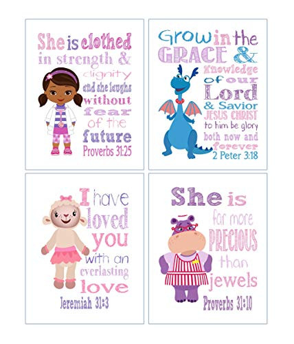 Doc McStuffins Inspirational Nursery Decor Set of 4 Prints - Dr. McStuffins Hallie Lambie and Stuffy