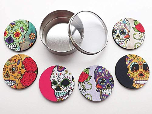 Dia de los Muertos set of 4 or 6 Coasters Day of the Dead gift 3.5 inch halloween sugar skulls home decor