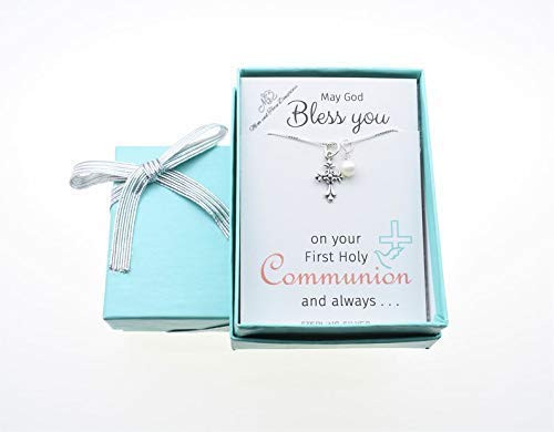 First Communion Cross Pendant in Sterling Silver on 16 inch Sterling Silver Box Chain. First Communion Gift. Religious. Christian Necklace