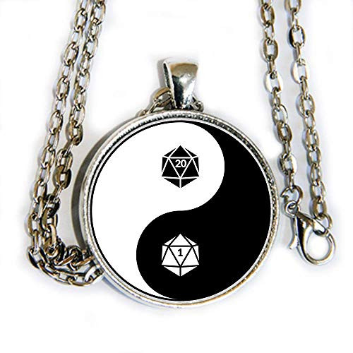 D1 D20 yin yang image - D and D DND Dungeons  and  Dragons - pendant necklace - HM