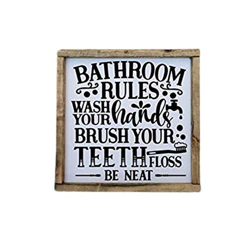Bathroom Rules square Farmhouse style framed sign Multiple sizes available