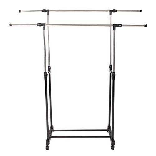 KepooMan Garment Rack Portable Collapsible Clothes Hanging Rack Rolling Garment Hanger Double Rod Adjustable Hanger Rail Shelf with Lockable Wheels -Black  and  Silver