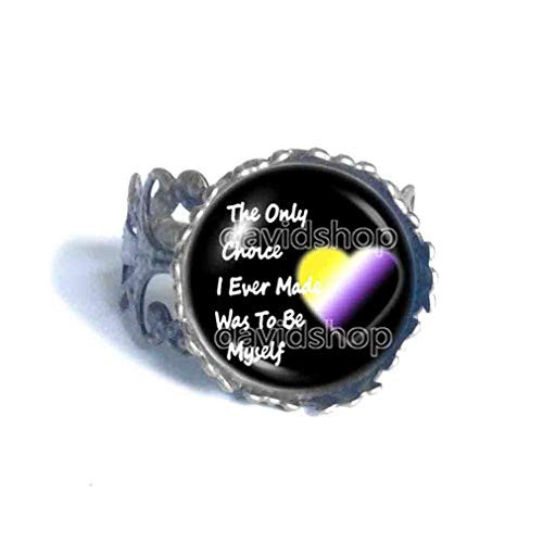 Non Binary Pride Ring The Only Choice I Ever Made Was To Be Myself LGBTQ Fashion Jewelry Cute Gift Heart Flag Rainbow LGBT