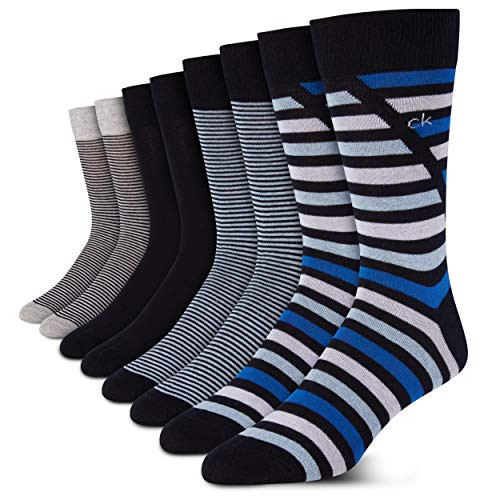 Calvin Klein Men s 8 Pack Striped Crew Socks Size Shoe Size  7-12 Navy Multi