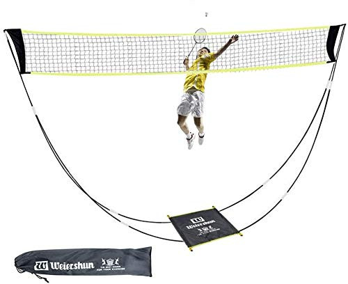 HTOO Portable Badminton Net with Stand Carry Bag Folding Volleyball Tennis Badminton Net  Easy Setup for for Outdoor Indoor Court Backyard No Tools or Stakes Required