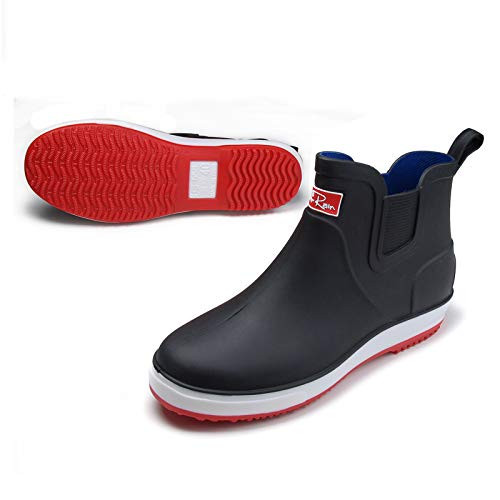 Laple Rain Boots for Mens Thickened Slip On Waterproof Non-Slip Rubber Ankle Boots Rain Chelsea Booties  Black Numeric_10