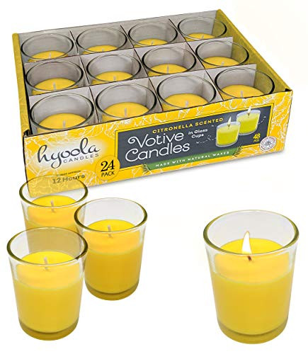 Citronella Candle Votives in Glass Cup - 24 Pack - Indoor and Outdoor Decorative and Mosquito Insect and Bug Repellent Candle - Natural Fresh Scent  12 Hour Burn Time