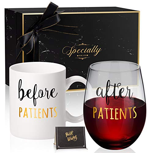 Before Patients After Patients 11 oz Coffee Mug and 18 oz Stemless Wine Glass Set Gifts Idea for Nurses Doctors Hygienists Assistants Physician Dentists Unique Birthday Graduation Gifts Idea