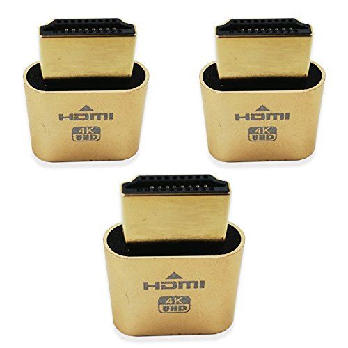 HDMI DDC EDID Dummy Plug,[3840x2160@60Hz New generation] VGA Virtual Display Adapter Headless Ghost Display Emulator Lock plate for Ethereum ETH ZEC BTC Mining (3 Pack)