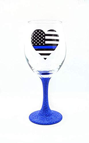 Thin Blue Line Glitter Stem Or Stemless Wine Glass   Police Officer Wine Glass   Police Officer Gift   Law Enforcement Gift   Police Wife Glass