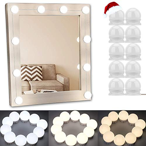 Vanity Light Mirror Hollywood LED Lights for Mirror with 10 Dimmable Light Bulbs, Oroncho 3 Color Light Kit Lighting Fixture Strip for Bedroom Makeup Vanity Table Set USB Charge (Mirror NOT Include)