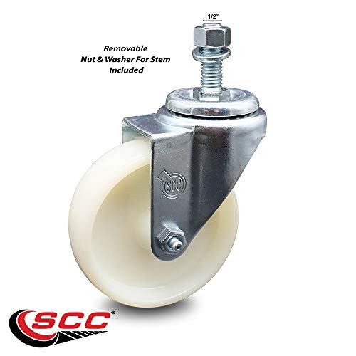 Nylon Swivel Threaded Stem Caster w 4 inch x 1.25 inch White Wheel and 1 2 inch Stem - 300 lbs Capacity Caster - Service Caster Brand