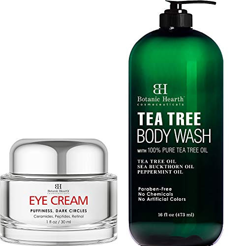 Botanic Hearth Under Eye Cream for Dark Circles  1 oz  and Tea Tree Body Wash  16 oz  Bundle