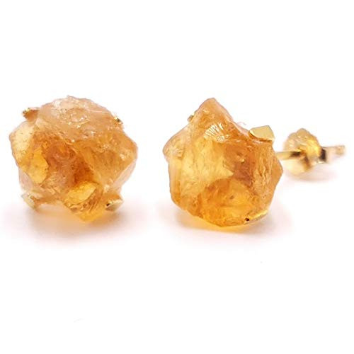 Golden Yellow Natural raw citrine stud earrings with 24k gold over sterling silver stud post genuine november birthstone uniquelan jewelry Golden Yellow Natural raw citrine stud earrings with 24k gold over sterling silver stud post genuine november birthstone uniquelan jewelry