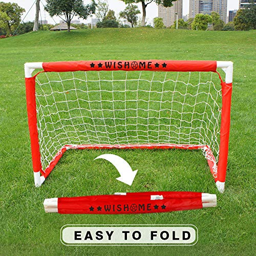 WISHOME 3FT Kids Soccer Goal Hockey Goal Set for Backyard -Portable Mini Goal Folding Youth Soccer Goal Toddler Soccer Goal Net with Ball- Indoor Toys for Kids