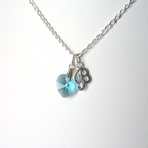 Personalized Birthstone Heart Necklace Choice of Length Charm and Birth Month Sterling Silver Initial Charm Necklace for Girls Swarovski Crystal Necklace Birthday Gift Necklace for Teen Girls