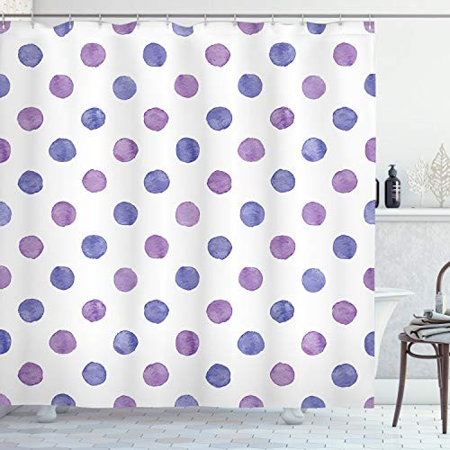 Ambesonne Purple Shower Curtain Watercolor Paint Style Nostalgic Retro Style Polka Dot Pattern Nursery Theme Classic Cloth Fabric Bathroom Decor Set with Hooks 70 inch Long Lilac Blue