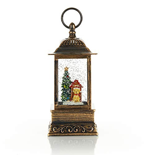 ReLIVE Christmas Light-Up Snow Globe Lantern - Dog with Santa Hat