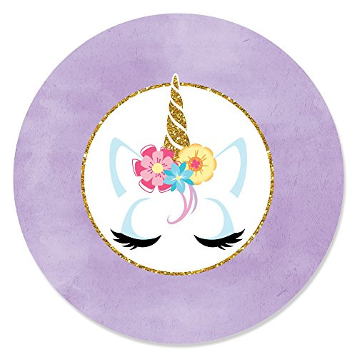 Rainbow Unicorn - Magical Unicorn Baby Shower or Birthday Party Circle Sticker Labels - 24 Count