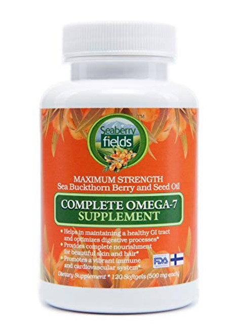 New 100 percent Pure Maximum Strength Sea Buckthorn Berry and Seed Oil Complete Omega-7 Supplement Premium Quality Relieves Dryness Supports Immune Cardiovascular and Digestive Health 120 Count New 100 percent Pure Maximum Strength Sea Buckthorn Berry and Seed Oil Complete Omega-7 Supplement Premium Quality Relieves Dryness Supports Immune Cardiovascular and Digestive Health 120 Count
