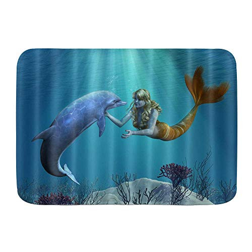 WINCAN Bath Mat RugUndersea Mermaid with DolphinPlush Bathroom Decor Mats with Non Slip Backing29.5 inch X 17.5 inch