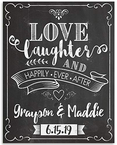 Love Laughter and Happily Ever After - Personalized - 11x14 Unframed Art Print - Great Wedding Gift Under  30
