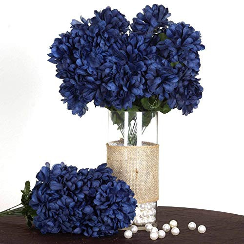 Efavormart 56 Large Chrysanthemum Mums Ballsfor DIY Wedding Bouquets Centerpieces Party Home Decorations - 4 Bushes - Navy Blue