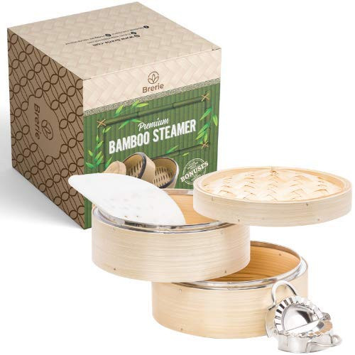 Two Tier Bamboo Steamer Gift Set - 8 Inch Bamboo Steamer Basket with Dish Lip - Dumpling Steamer with Extra Dumpling Mold - Asian Steam Basket for Cooking Bao Bun Dim Sum Chinese and Japanese Food Two Tier Bamboo Steamer Gift Set - 8 Inch Bamboo Steamer Basket with Dish Lip - Dumpling Steamer with Extra Dumpling Mold - Asian Steam Basket for Cooking Bao Bun Dim Sum Chinese and Japanese Food