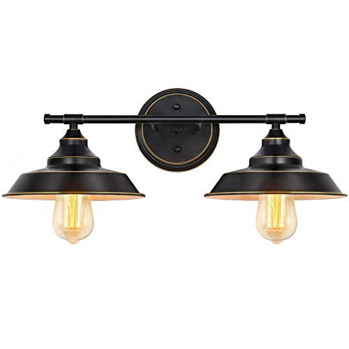 HAITRAL 2-Light Wall Sconce-Bathroom Vanity Wall Light Fixtures with Black Metal Shade?Industrial Rustic Bathroom Wall Lighting for Bathroom Kitchen Farmhouse Living Room Indoor-Black