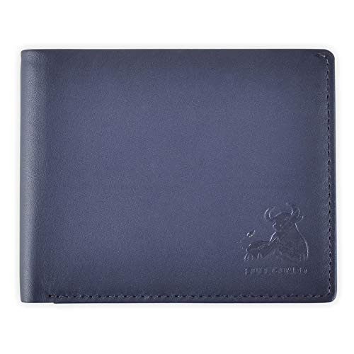 Mens RFID Blocking Bifold Wallet Nappa Soft Genuine Leather in Storm Cloud Blue