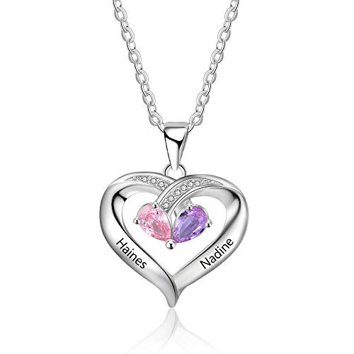 Personalized Love Heart Pendant Necklaces for Women Silver-tone Name Necklace with 5A Cubic Zirconia Birthstone Jewelry Gifts Birthday Gifts for Women Mom Wife Girls Sisters Her Design 2 Personalized Love Heart Pendant Necklaces for Women Silver-tone Name Necklace with 5A Cubic Zirconia Birthstone Jewelry Gifts Birthday Gifts for Women Mom Wife Girls Sisters Her Design 2