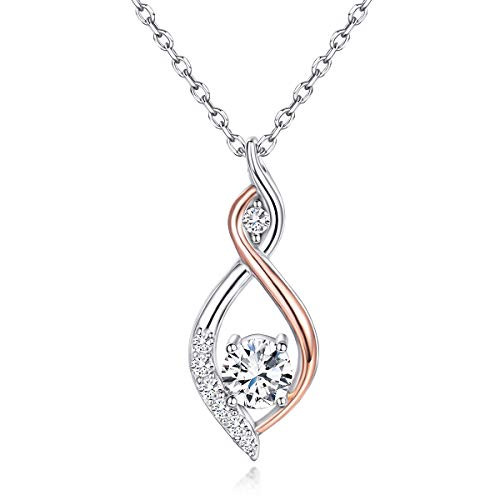 Womens 925 Sterling Silver Necklace Infinity Love Rose Gold White Gold Plated Pendant CZ Diamond Necklace Best Gift 18 inch Womens 925 Sterling Silver Necklace Infinity Love Rose Gold White Gold Plated Pendant CZ Diamond Necklace Best Gift 18 inch