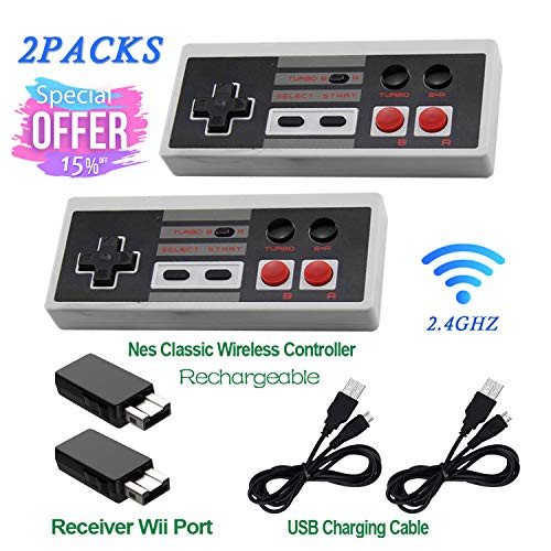 2 Pack Rechargeable NES Classic Mini Wireless Controller -TURBO HOME EDITION-Rapid Buttons Edition for Nes Wii Gaming System with 2.4G Wireless Receiver 2020 Upgraded