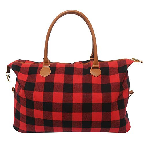 Buffalo Plaid Weekender Travel Bags Duffel Tote Bag Overnight Traveling Bag  Red Buffalo Plaid