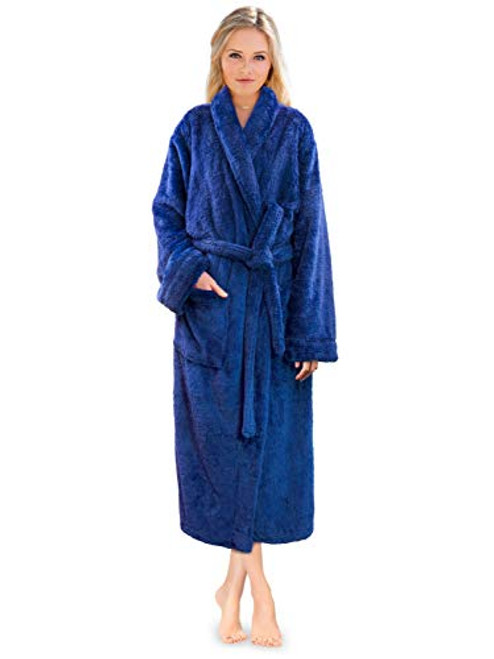 PAVILIA Premium Womens Plush Soft Robe Fluffy Warm Fleece Sherpa Shaggy Bathrobe  S M Blue