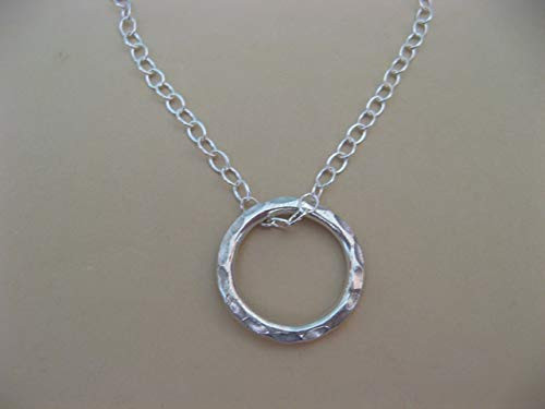 Sterling Silver Hammered Ring Necklace Circle of Life Boho Artisan Jewelry Sterling Silver Hammered Ring Necklace Circle of Life Boho Artisan Jewelry