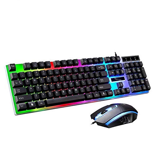 Wired Keyboard and Mouse Combo Color Rainbow LED Backlit Mechanical Feeling Anti-Slip Wheel USB Adapter for PS4 Xbox One and 360 Gaming